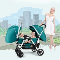 Poussette jumelle avec siège avant et arrière, pliable, parapluie jumeau, assise et inclinable, perfecand, lavable, nouveau 3