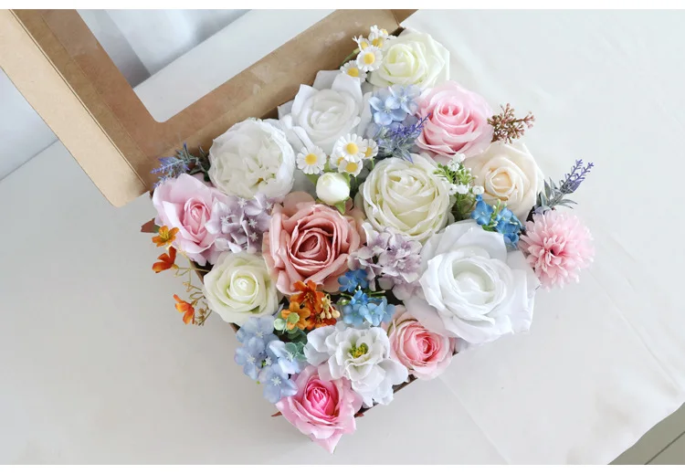 Yannew Rosa Blau Künstliche Blumen Combo Box Set für DIY Blumenarrangement Hochzeitsstrauß Party Tischdekoration Dekoration – Detail 5