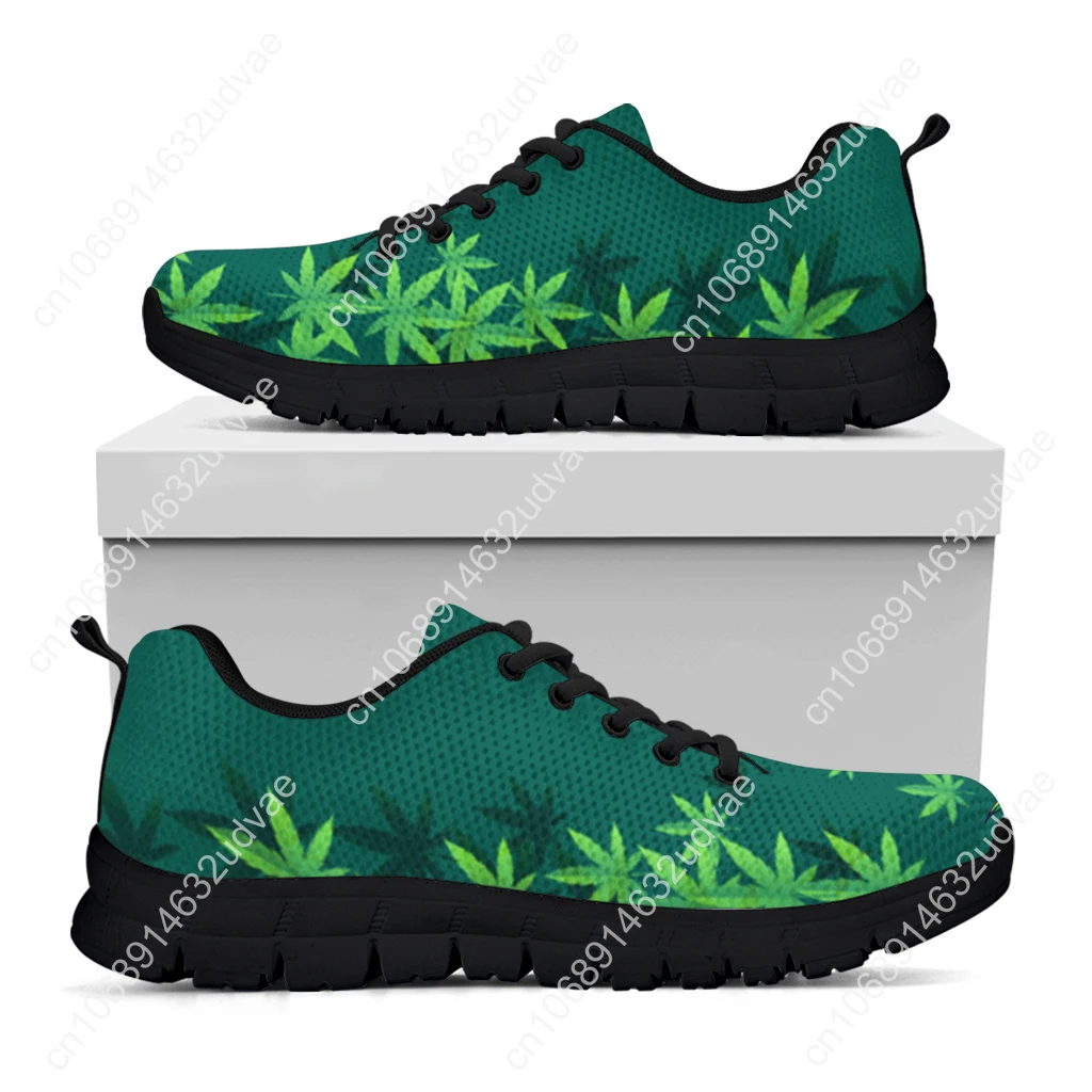 Spring Autumn Soft Warm Flat Shoes Green Weed Leaves 3D Printed Women Casual Sneakers Lace up Footwear Zapatillas