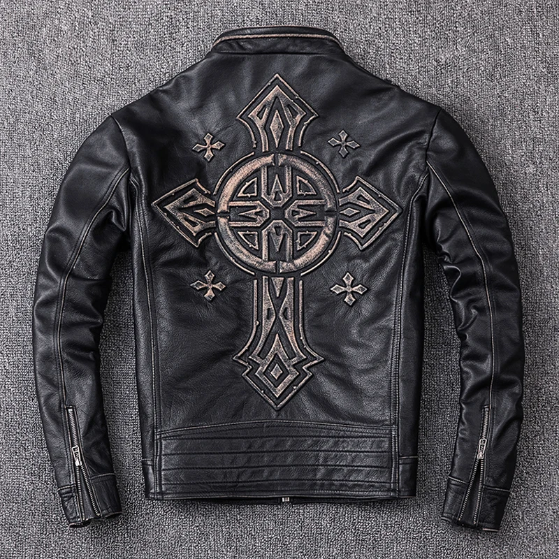 Distressed Leather Jacket Men Vintage Motorcycle Jackets 100