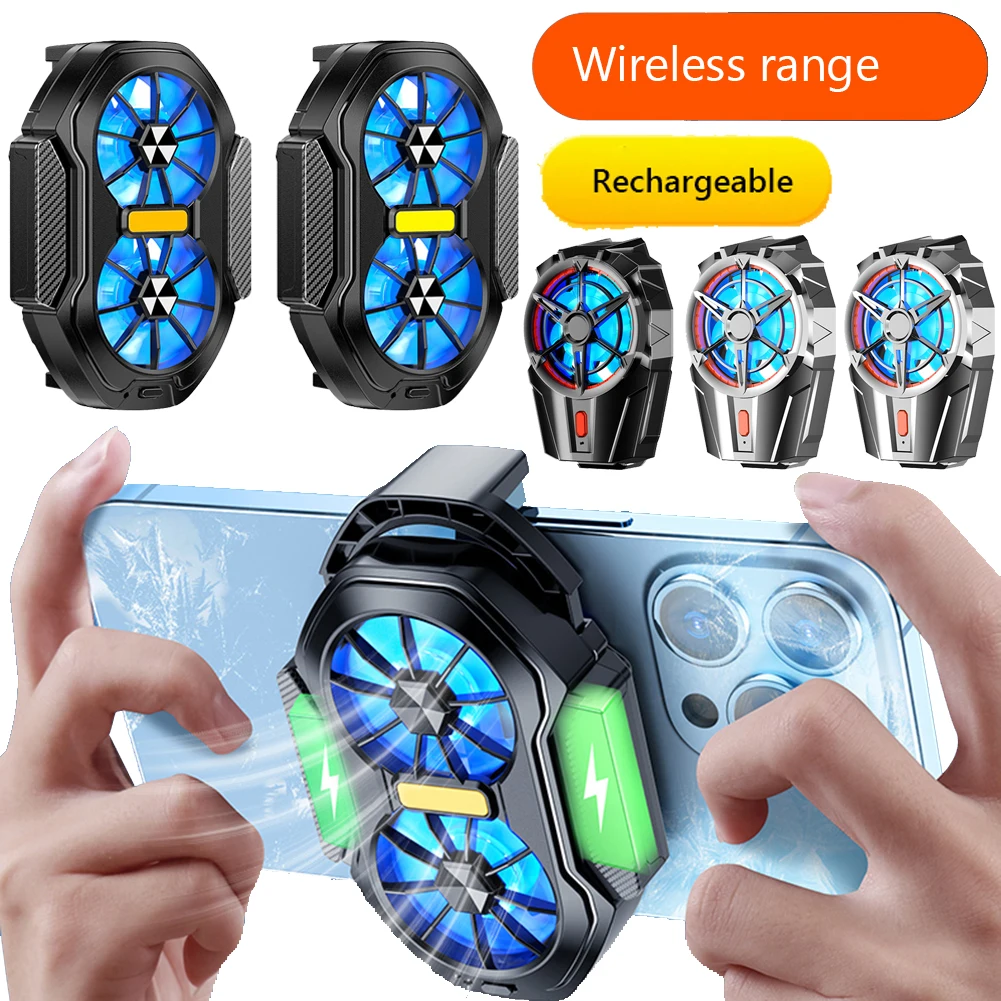 Dual Fan Rechargeable Mobile Phone Cooler for Android IOS PUBG Gaming Radiator Game Cooler Portable Cooling Fan with Blue Light