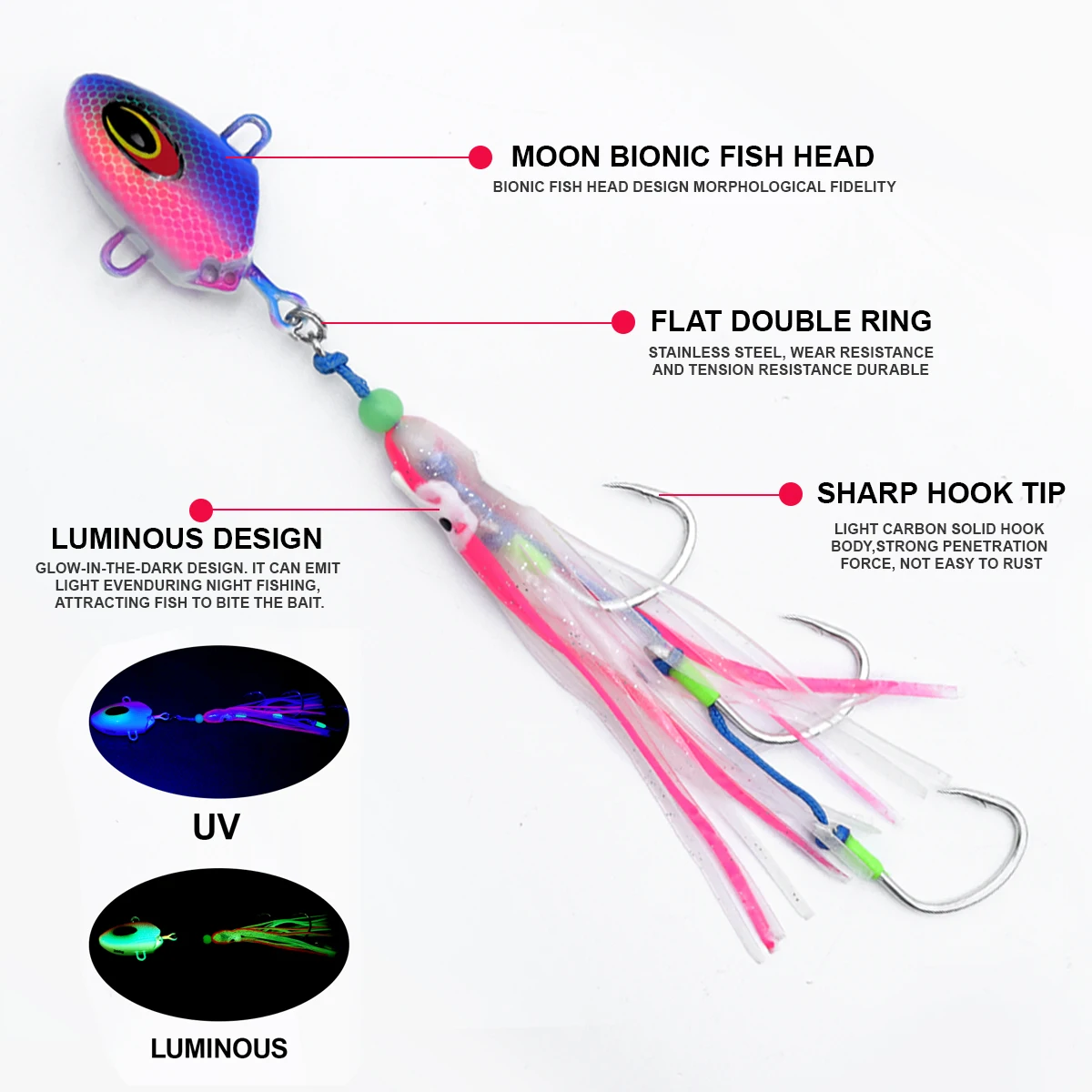 ZYZHE Meeresangel-Hybrid-Jig 100/150/200G Bionischer Bleifischkopf + Oktopus-Softköder + Scharfe Haken Meeresangelhaken Angelzubehör
