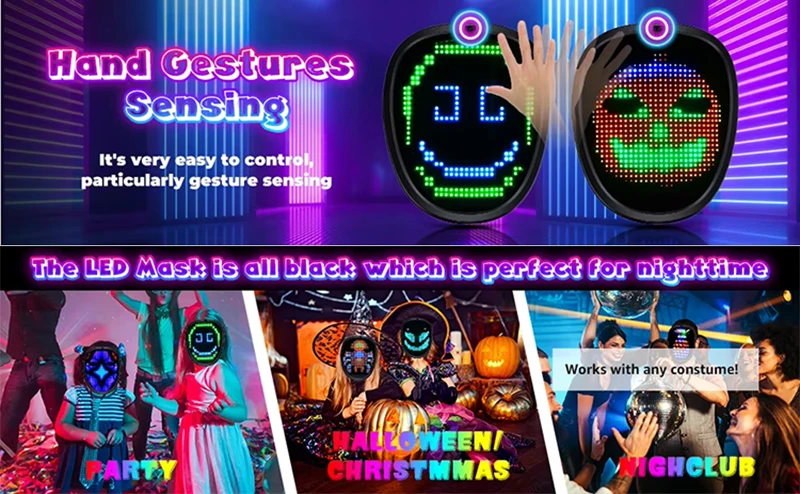 LED Mask with Kids, Light up Mask with Gesture Sensing Face Transforming, Rechar