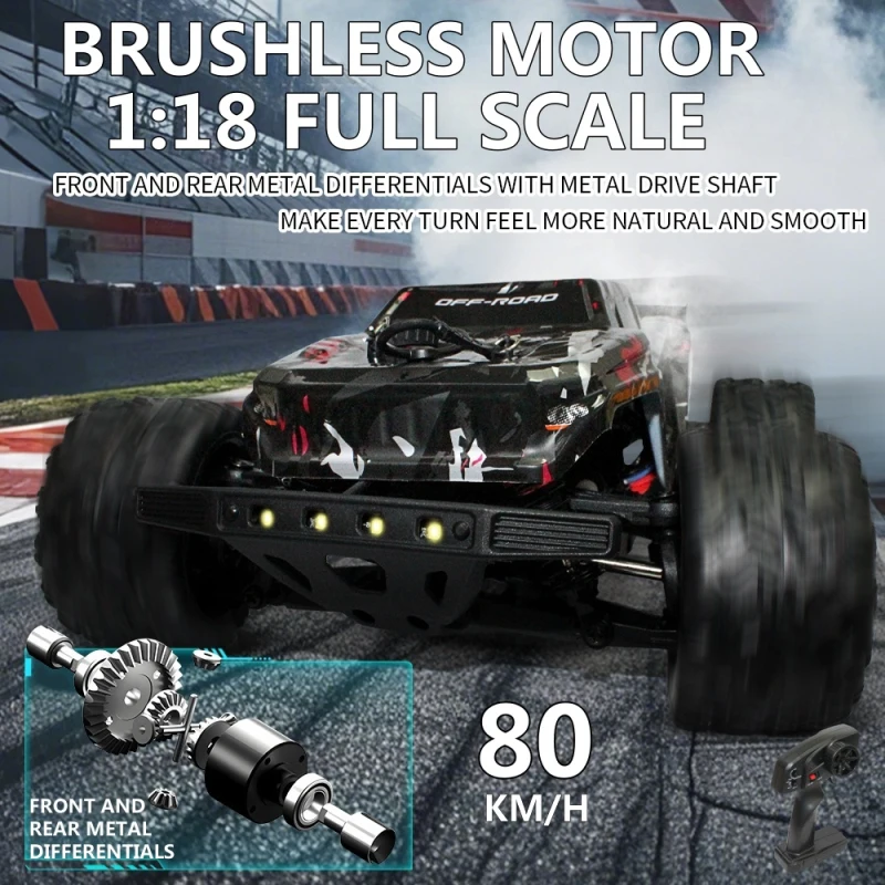 Batteries et chargeur inclus avec la voiture télécommandée brushless 80km/h 2 batteries - 4WD tout terrain
