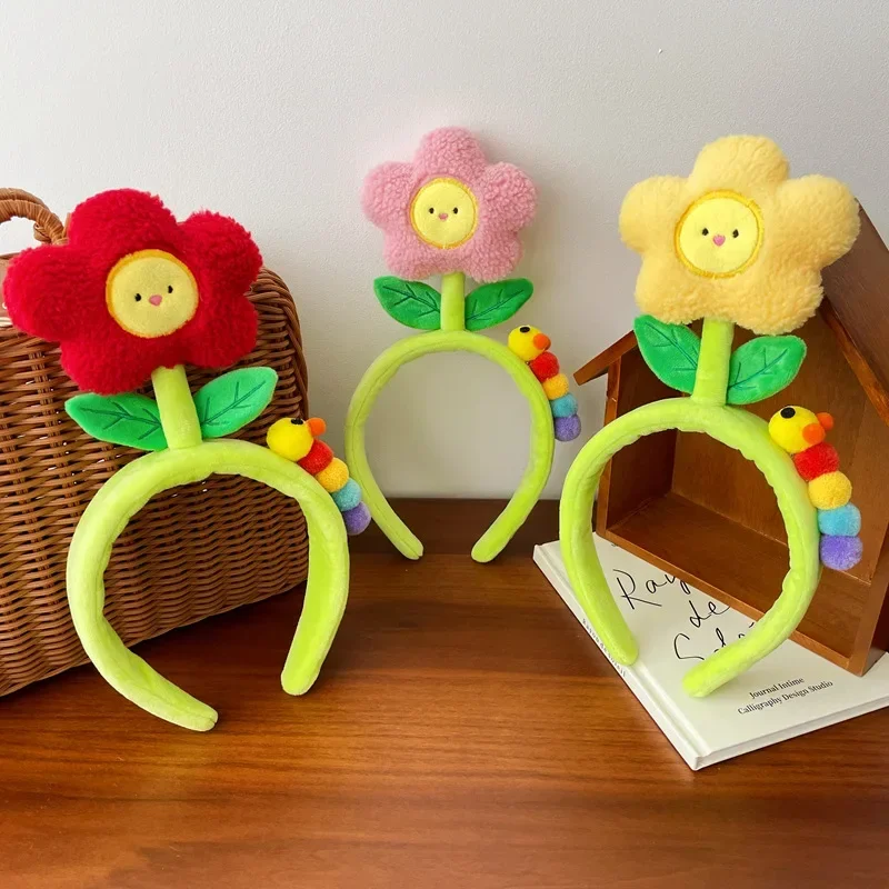 Cartoon Caterpillar Flower Face Wash Hair Band Cute Plush Hair Clip Head Band Kids Creative Funny Photography Hair Accessories