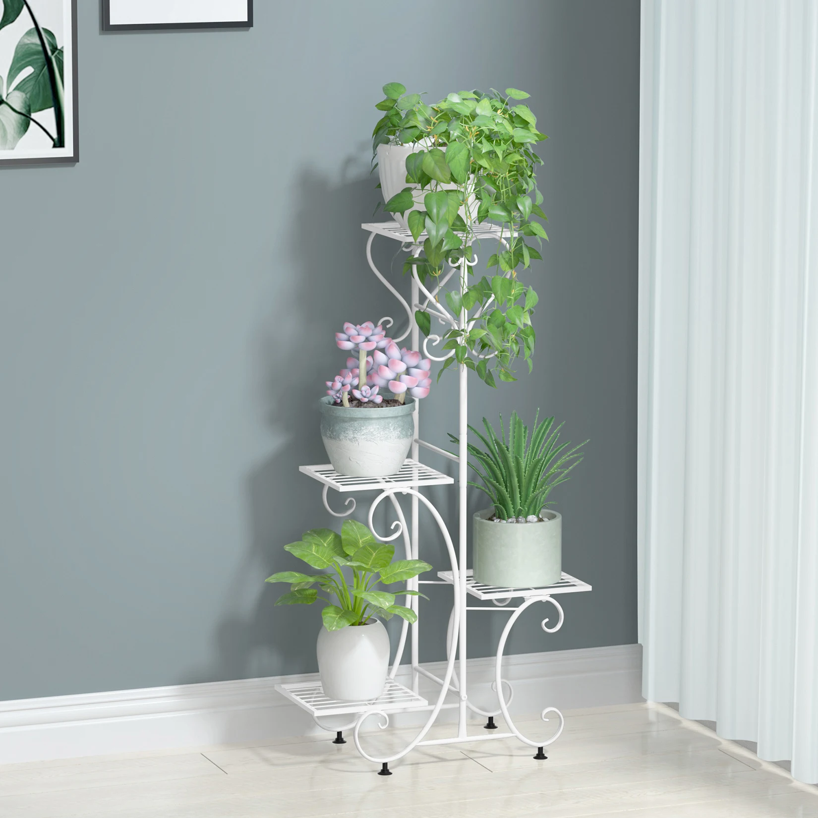 4 Tiers Metal Plant Stand Outdoor Indoor Flower Pots Holder Plant Display Rack