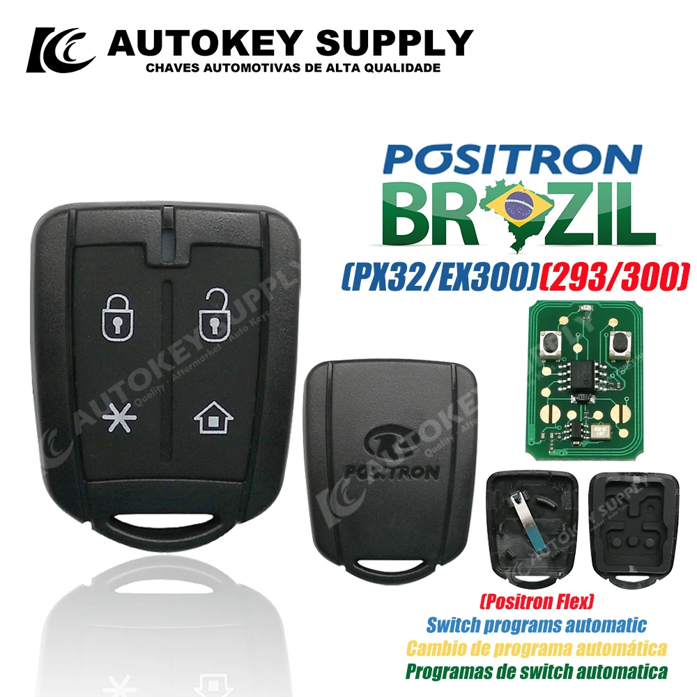 Remote key for Brazil Positron Flex (PX42) alarm system double program (293/300) AKBPCP150AT / AKBPCP125AT AutokeySupply