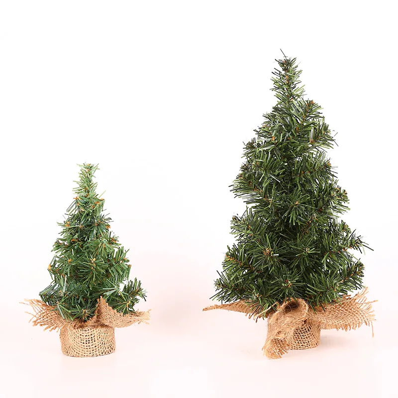 20cm-60cm Mini Christmas Trees Green with Linen Base Desktop Ornaments Store Window Displays