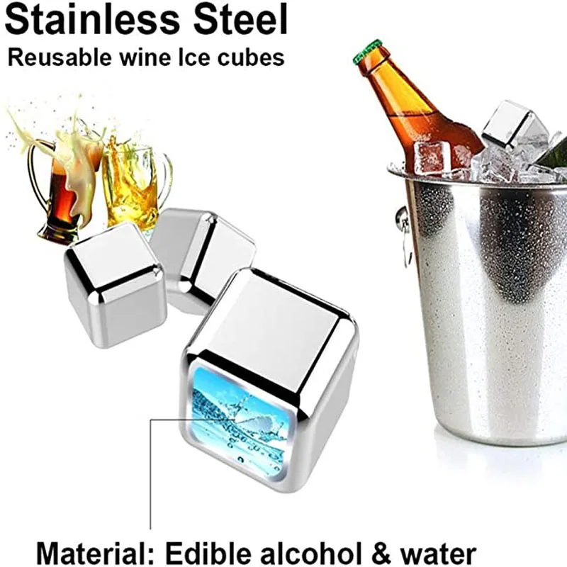 Cubos de hielo de acero inoxidable reutilizables, hielo de Metal congelado  rápido, Enfriador de cerveza de grado alimenticio para Whisky, vino,  bebida, agua, herramienta de Bar - AliExpress