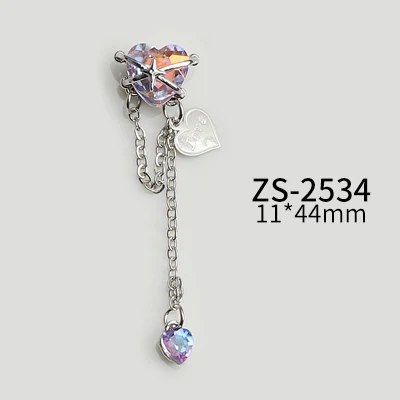Luxury Heart & Starlight Diamond Chain Love Pendant Nail Art Charms - 3PCS Set
