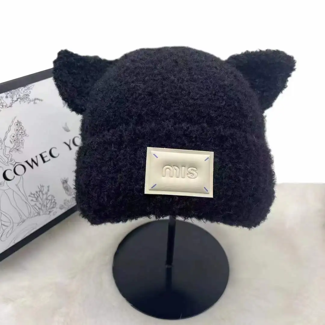 

New Winter Pointy Ears Beanies Women Cute Plush Warm Thicken Knitted Cap Men Harajuku Y2k Ear Protection Wool Cold Hats