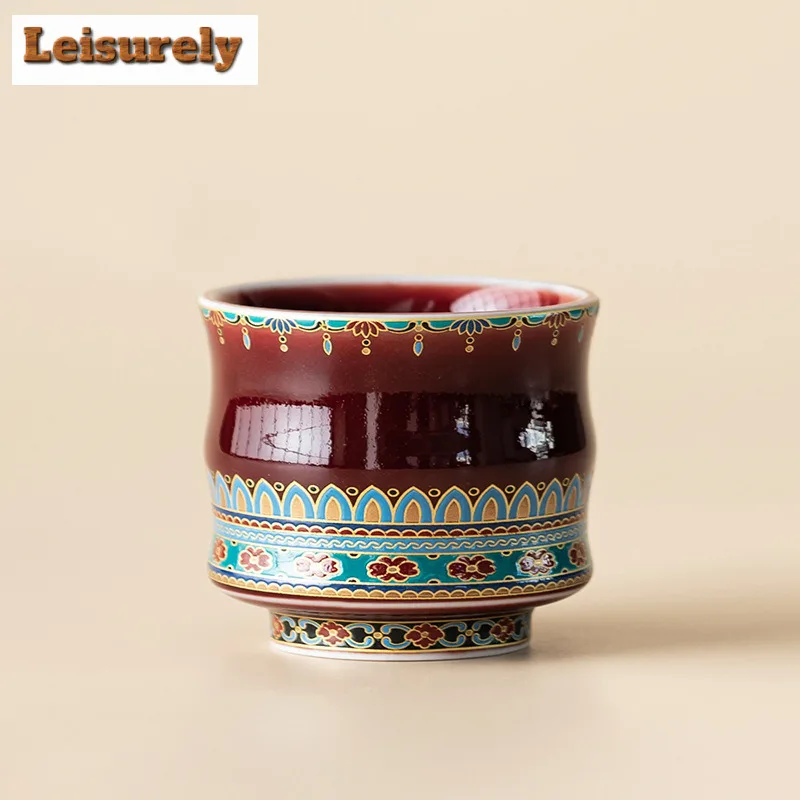 140ml Lang Red Glaze High Footed Bamboo Knot Teacup Antique Tea Bowl Water Jug Tea-tasting Personal Cup Jianzhan Master Cups Tea