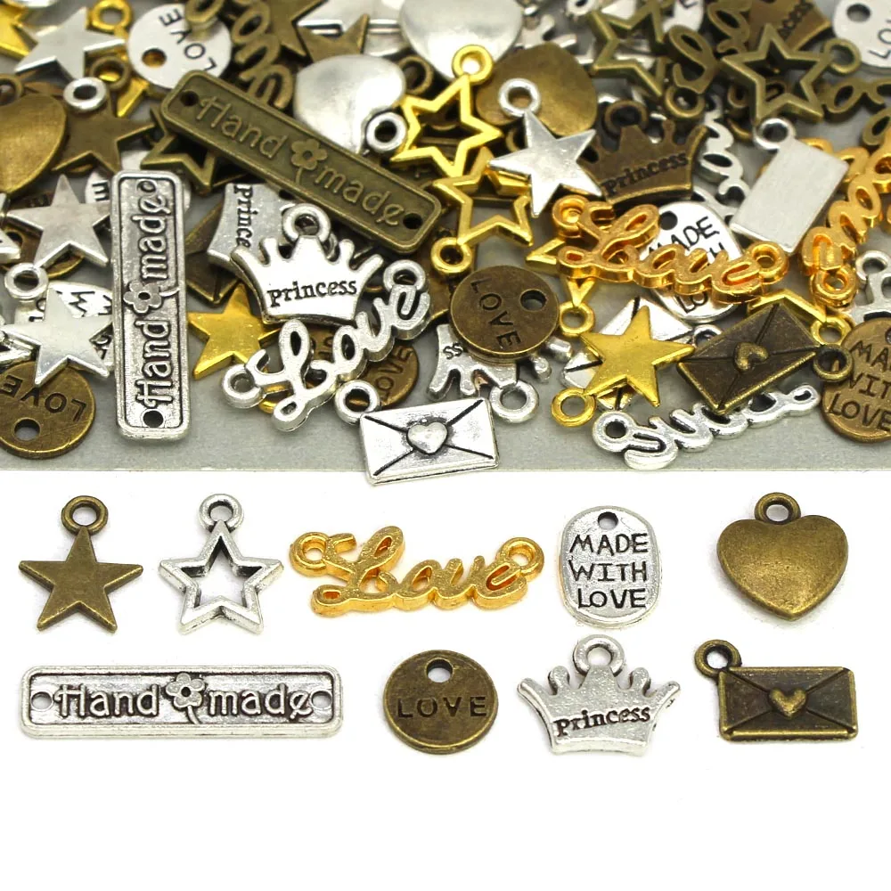 Hand Made Labels Star Crown Love Tags Heart Metal Handmade with Love Tags for Clothing Hats Flower Knitting Accessories