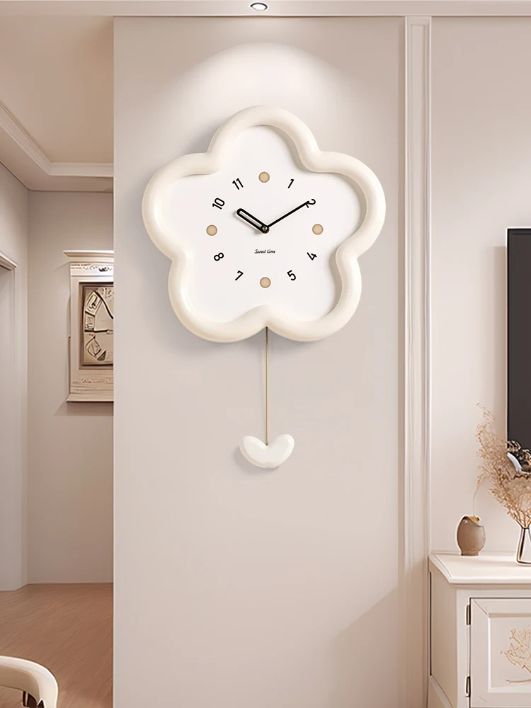 

2023 new cream wind wall clock living room creative wall clock modern simple fashion punch-free clock pendulum