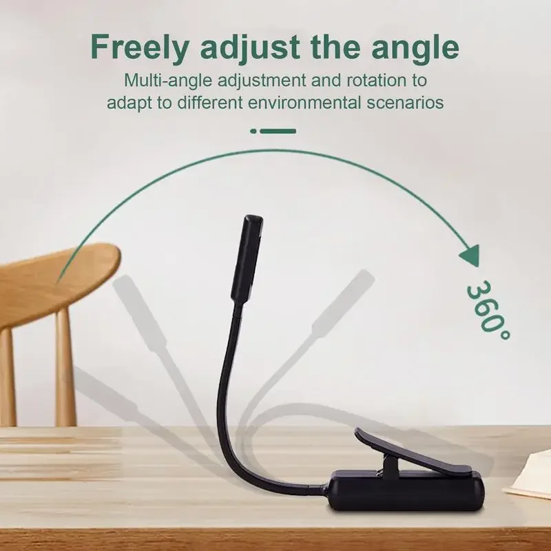 Portable Rechargeable LED Book Light with Clamps for Camping, Travel, and Study