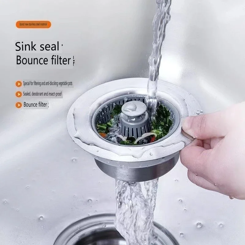 Kitchen Sink Drain Strainer Stainless Steel Pop Up Sink Stopper Anti-Clogging Food Catcher Basket Odor Filter Plug