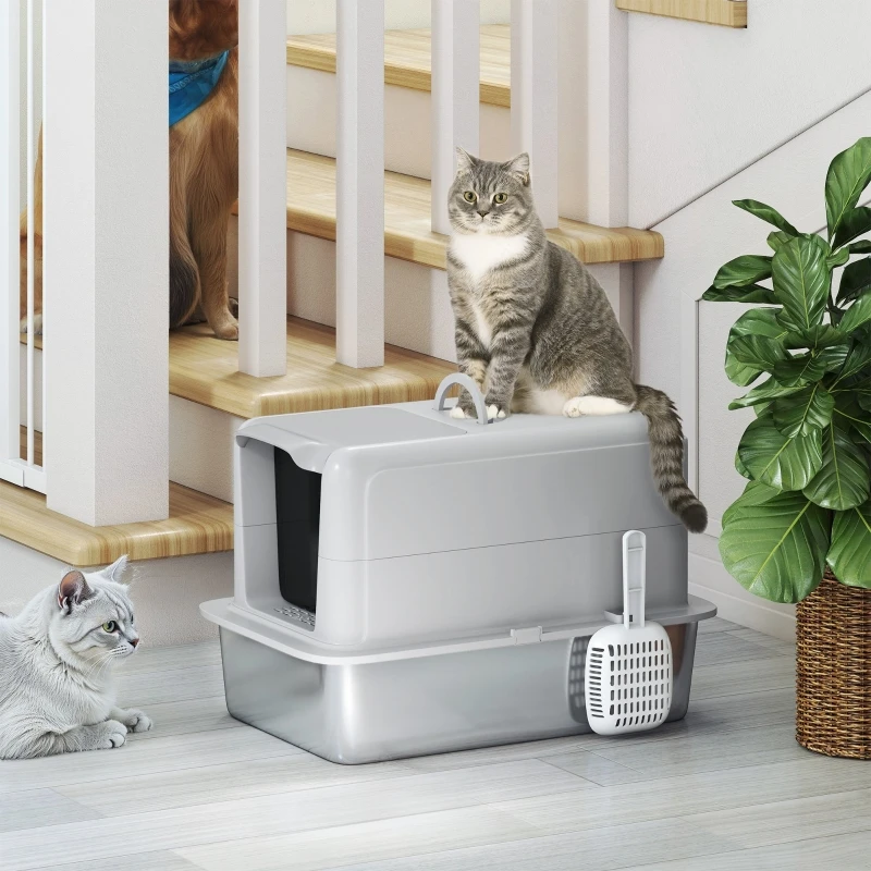 Katzenklo mit Edelstahlwanne, Filter, Schaufel, für Katzen bis 6 kg, 40,5 x 60,5 x 41,5 cm. – Detail 8