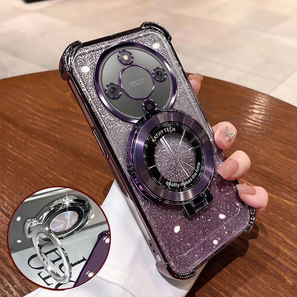 Luxury Plating Glitter Phone Case with Stand and Shockproof Soft Cover