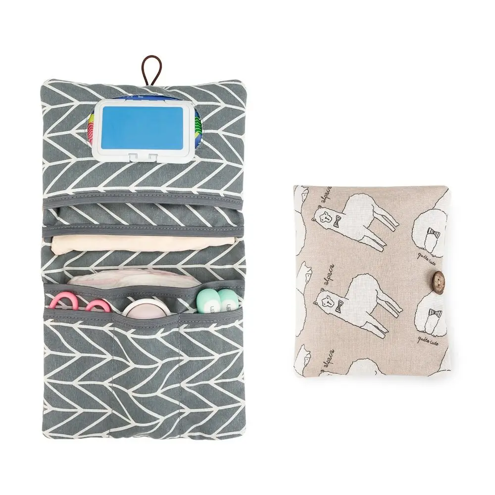 Cartoon Pattern Baby Diapers Storage Pouch Portable Foldable Stroller Storage Bags Large Capacity Multi-Compartment