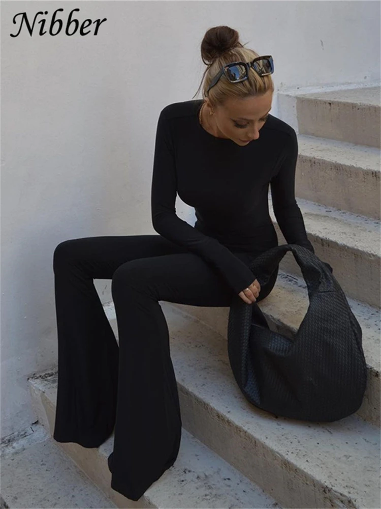 Nibber New Autumn Fashion Flared Jumpsuit Sexy Open-Back Hollow High Street For Temperament Women Street Daily Commuting Wear
