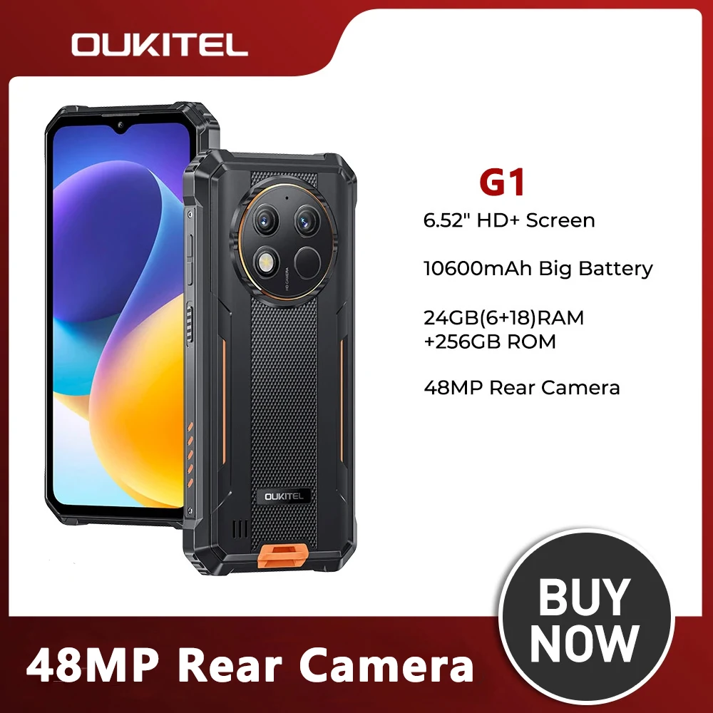 Oukitel G1 Rugged smartphone 10600mAh 24GB+256GB 6.52'' HD+