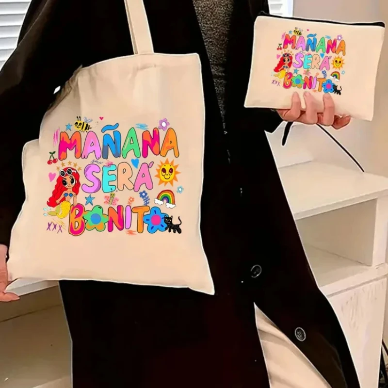 2pcs/set Tomorrow Will Be Nice Fashion Tote Ladies Cosmetic Organizer Karol G Merch Eco Large Capacity Shopping Bag Wallet Gift 2