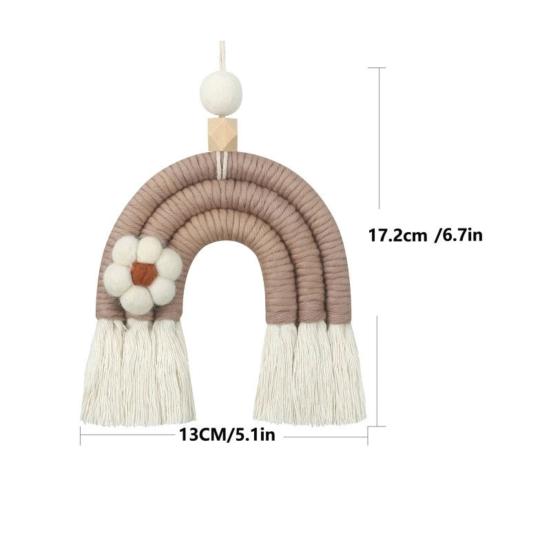 Macrame Rainbow Wall Hanging Decor Handmade Nordic Style DIY Rope Woven Flower Rainbow Tapestry for Baby Room Nursery