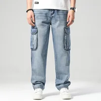 High Street Oversized Loose Cargo Jeans Men's Straight Casual Hip Hop Pants Classic Brand Male Multi-pocket Harem Denim Trousers 1