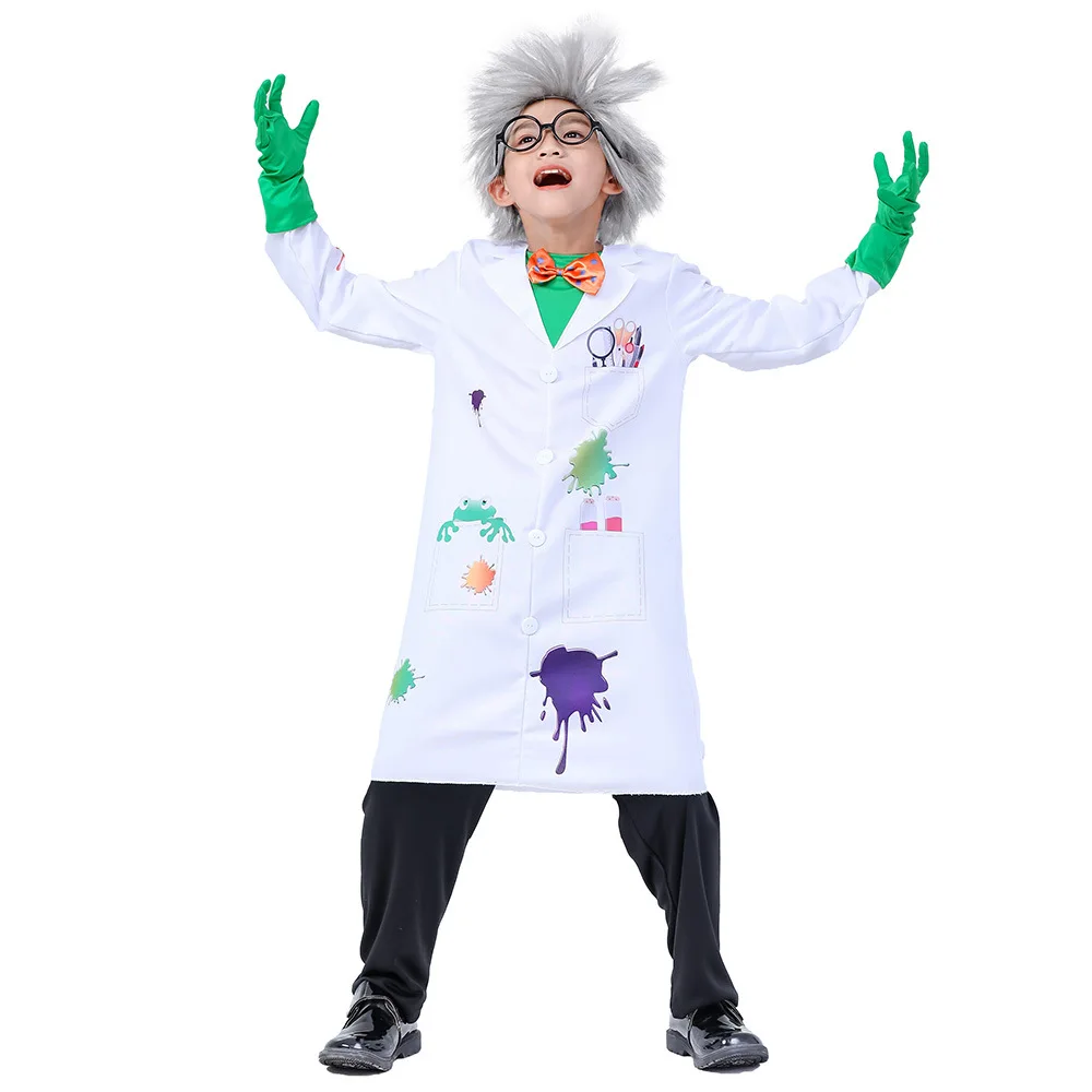

Mad Scientist Costume Cosplay Children Halloween Christmas Costume for Kids Scientific Experiment Suit