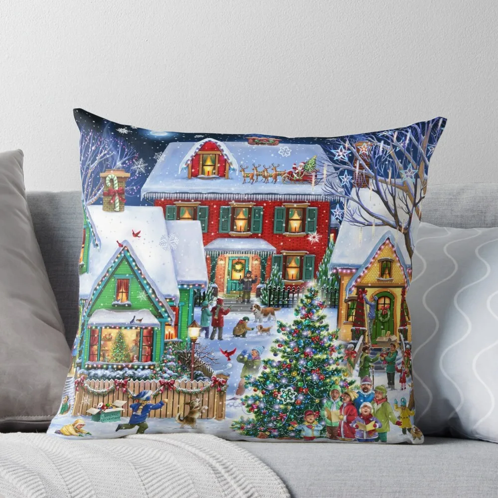 

Colorful Winter Houses Throw Pillow Pillow Cover New year Sofa Pillow Cover
