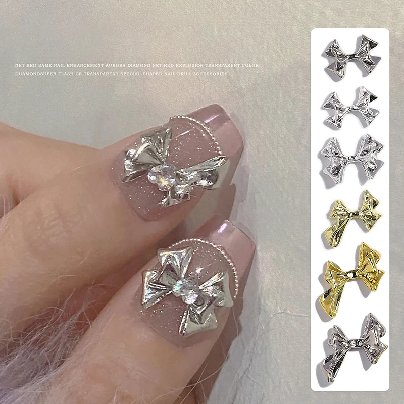 

Metal Alloy Double Layer Bow for Nails Art Decoration Sliver Gold Reflective Nail Charms DIY Manicure Design Accessories Tools