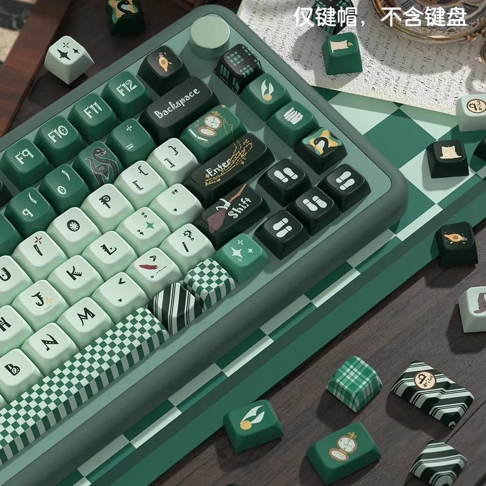 

Зеленая механическая клавиатура, колпачки для клавиш Slytherin, колпачки для клавиш MDA/вишневый профиль, двусторонняя Сублимация, PBT, технические колпачки, полный комплект