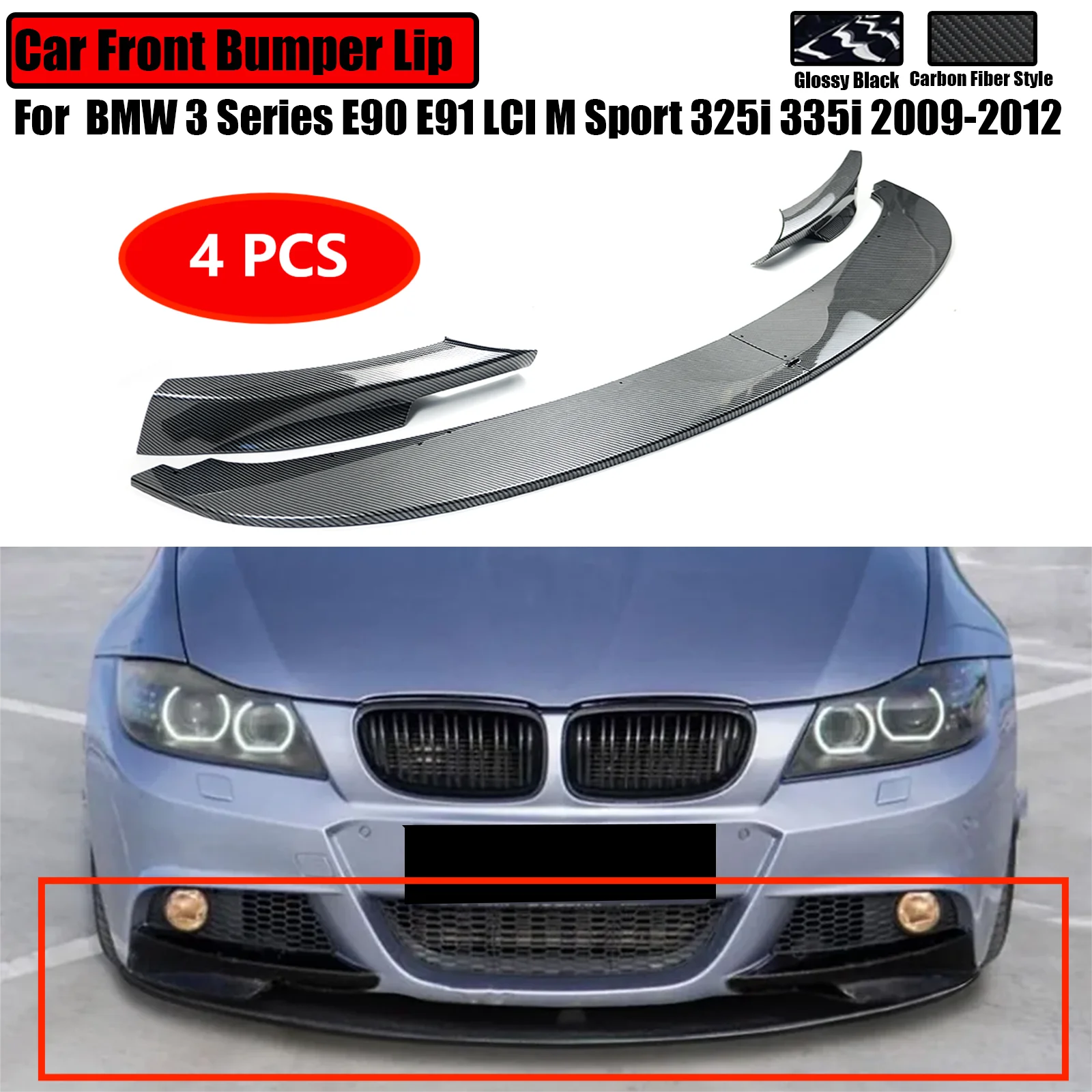 

Car Front Bumper Lip For BMW 3 Series E90 E91 LCI M Sport 2009-2012 Splitter Spoiler Diffuser Protector Carbon Fiber Look