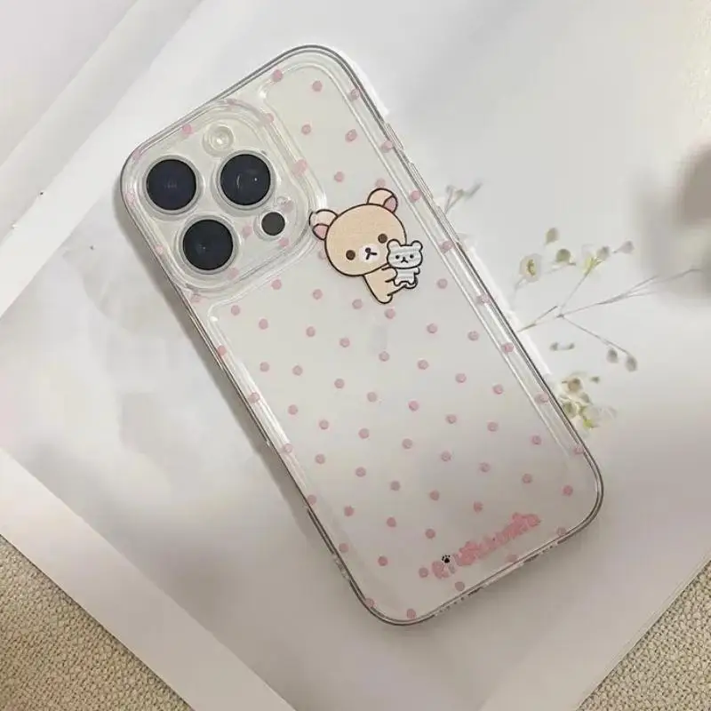 Charming Pink Polka Dot Bear Clear Phone Case