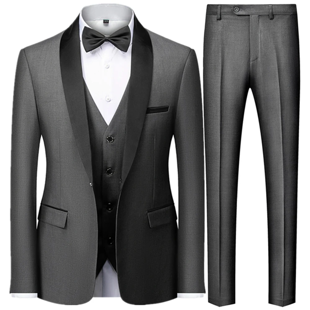 

Men's British Style Slim Suit 3 Piece Set Jacket Vest Pants / Male Business Casual Gentleman High End Custom Dress Mens Suits