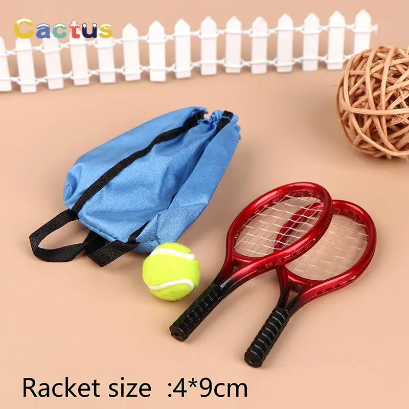 1 Set Dollhouse Miniature Tennis Racket Tennis Baseball Golf Table Tennis Set Simulation Sports Model Doll House Accessories