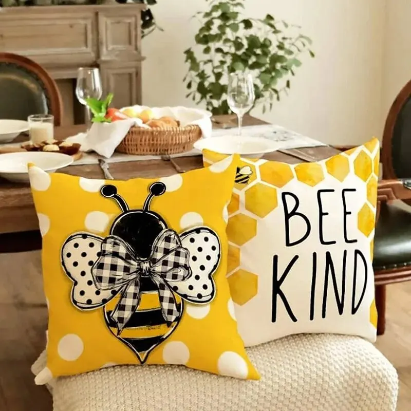 1pcs Set Bee & Letter Graphic Cushion Cover Without Filler Cartoon Cute Decorative Throw Pillow Case For Living Room Home Decor