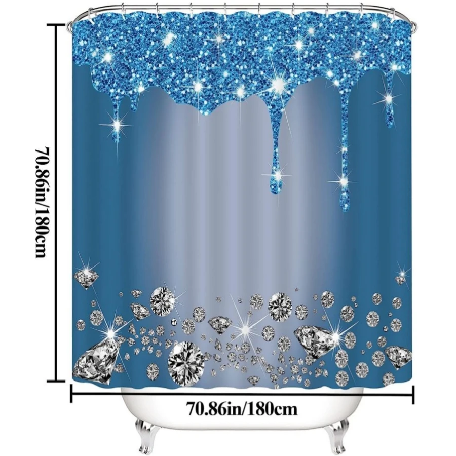 Sparkling Diamond Shower Curtain Set Shiny Bathroom Trim Carpet And Toilet Seat 4Pcs