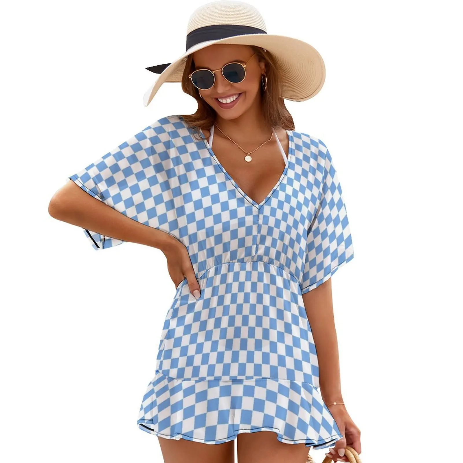 

Carolina Blue checkerboard Cover Ups clothes Dresses gala