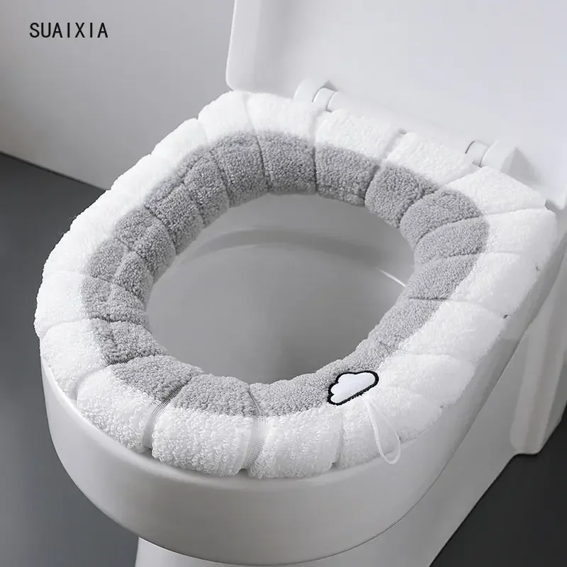Household Warm Soft Thicken Toilet Seat Cover  Warmer Closestool Mat Bathroom Toilet Seat Cover Universal Plush Toilet Cushion 2