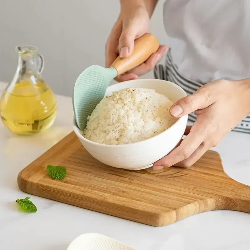 Silicone Spatula Non-stick Pan Special Household High Temperature Resistant Stir-fry Spatula Extended Wooden Handle silicone spatula silicone kitchen utensils
