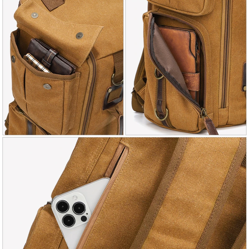 Luxury Canvas Retro Backpack Men's Outdoor Leisure Backpack Men's Waterproof Large Capacity Travel Bag Wear-resistant Laptop Bag