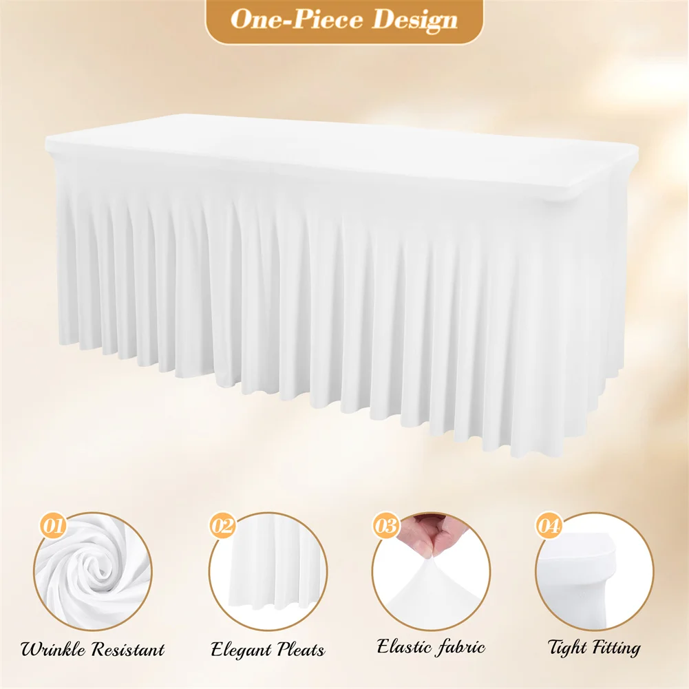 Table Skirt Table Cover Rectangular Fitted Tablecloth Wrinkle Free Cloth For Parties Banquets Vendor Event