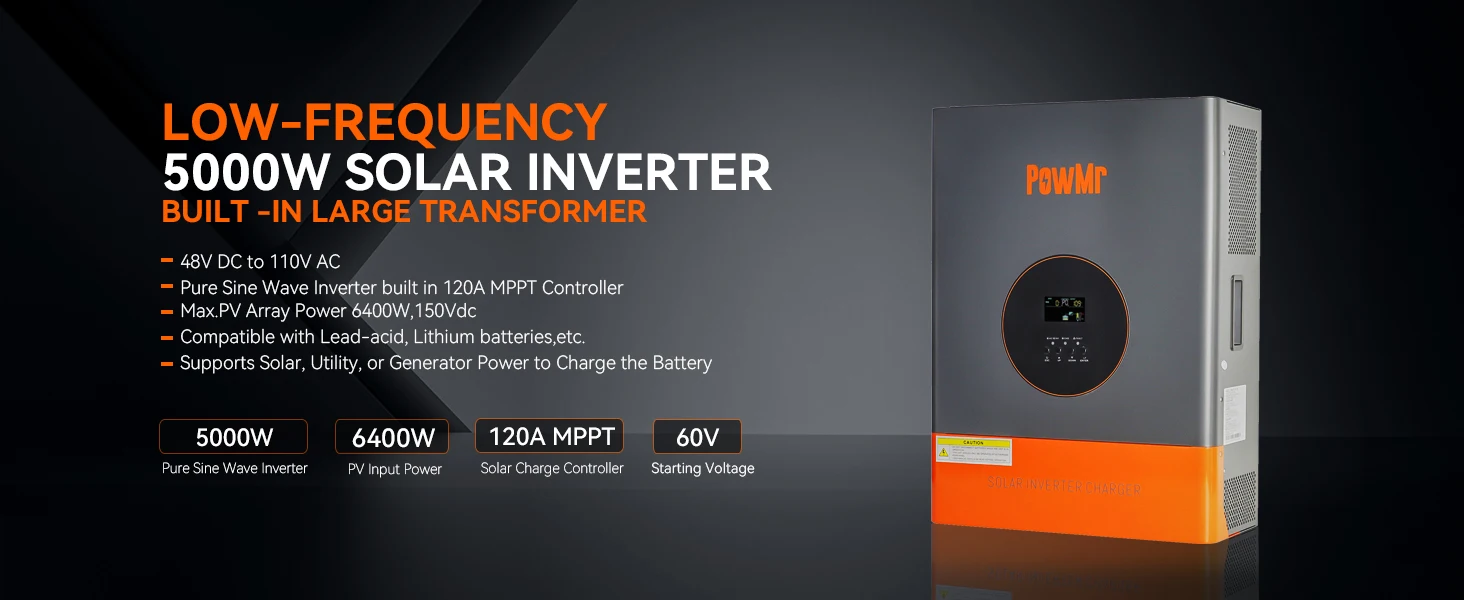 Solar Inverter 5000W Low-Frequency Inverter 48V to 110V 220V Built-in 120A MPPT