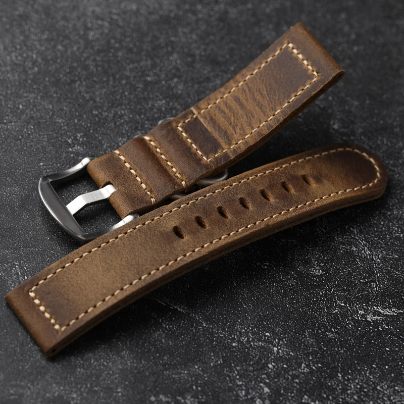 Vintage Crazy Horse Brown Leather Watch Strap - Soft and Thick Head Layer Cowhide Watchband