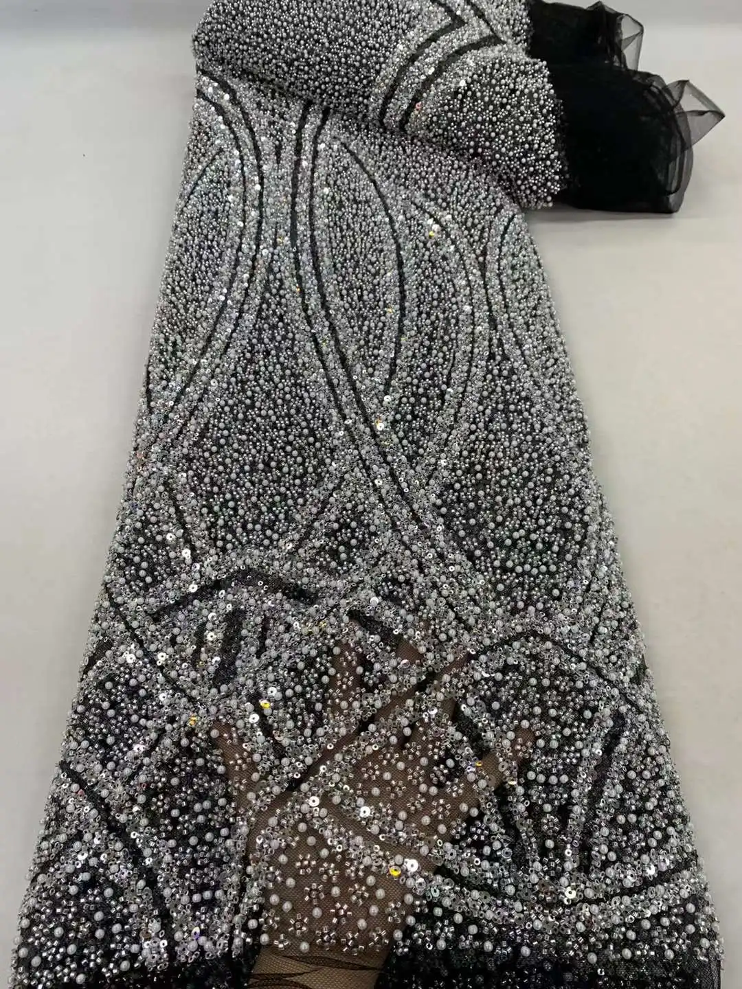 Luxury African Sequins Lace Fabrics 5 Yards Embroidery French Nigerian Tulle Lace Fabric For Wedding Party Sewing tulle fabric sequins jacquard lace fabric brocade lace fabric