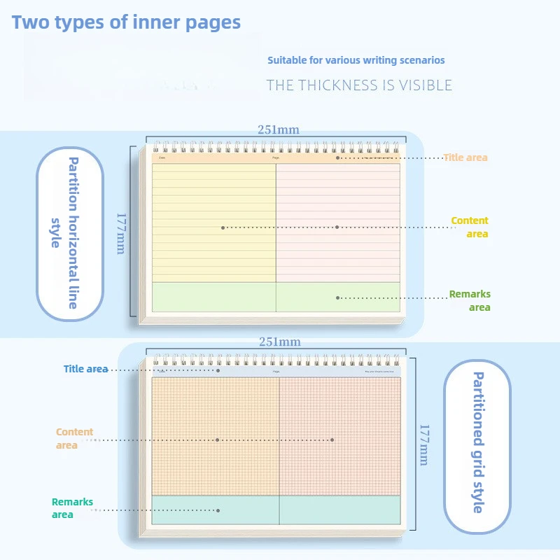 120 pagine 60 fogli 2 stili Lista delle cose da fare Notebook con linea/griglia ribaltabile superiore ispessita per studenti universitari e uso quotidiano in ufficio - immagine 5