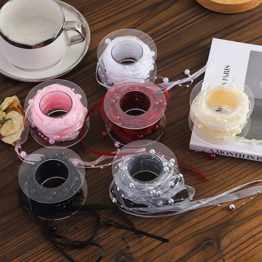 4.5m/Roll Bead Yarn Pearl Ribbon Flower Packaging Beaded Florist Materials Accessories Birthday Party Decoration Supplies