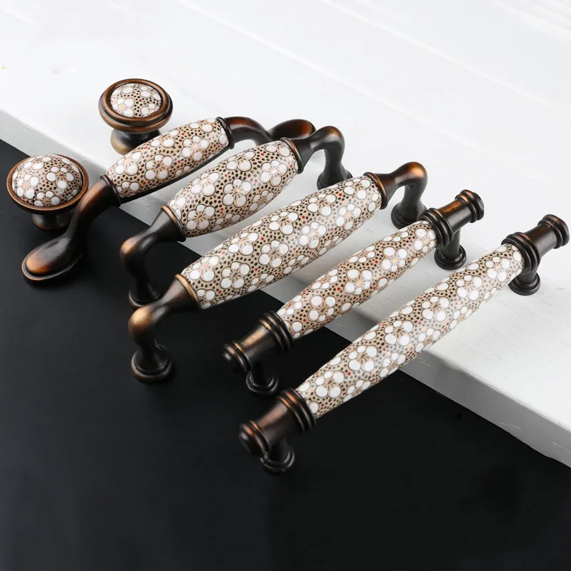 Vintage Ceramic Door Handles Kitchen Antique Bronze Ceramic