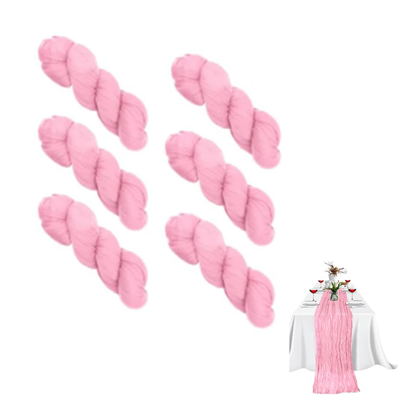 

6 Pack Pink Cheesecloth Table Runner 35X120in Boho Gauze Table Runner For Wedding Bridal Baby Shower Party Decor Easy Install